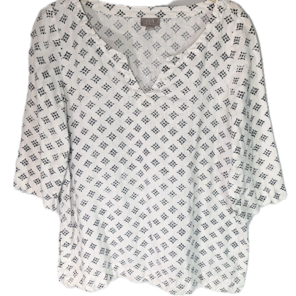 J.Jill linen tunic ⭐️ woodblock print ⭐️ black & white geometric ⭐️ LP - Picture 7 of 7